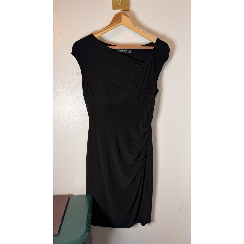 Lauren Ralph Lauren Cocktail Dress Black Ruched Cap Sleeve Sheath Dress Sz‎ 6